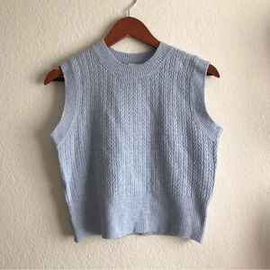 Pink rose light blue sleeveless crew neck vest sweater